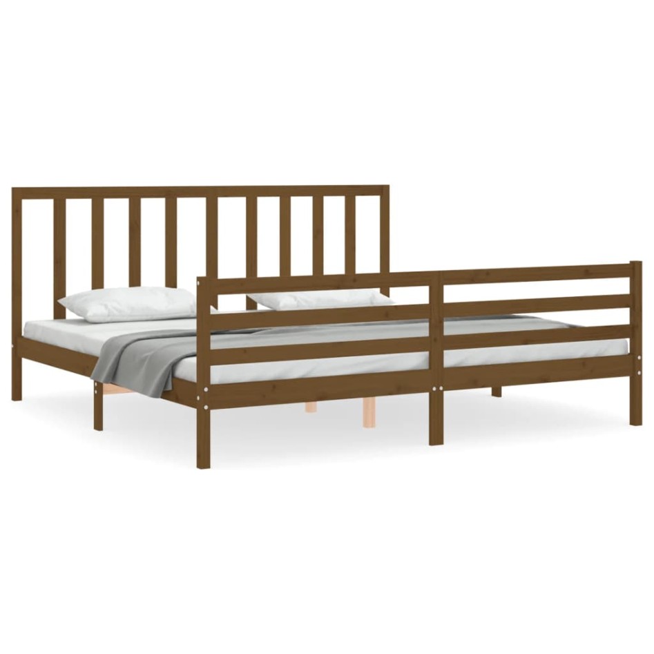 Estructura cama y cabecero madera maciza marrón miel 200x200