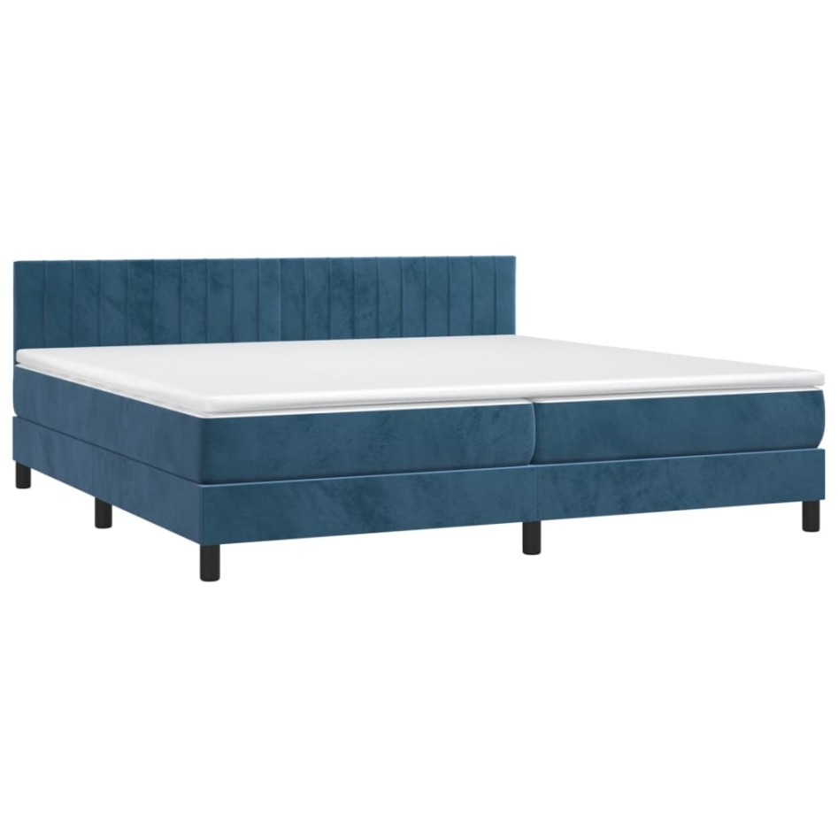 Cama box spring colchón y LED terciopelo azul oscuro 200x200
