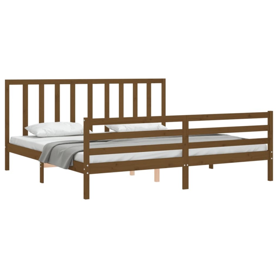 Estructura cama y cabecero madera maciza marrón miel 200x200