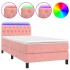 Cama box spring colchón y LED terciopelo rosa 90x200