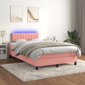 Cama box spring colchón y LED terciopelo rosa 120x200