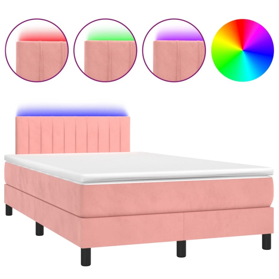 Cama box spring colchón y LED terciopelo rosa 120x200