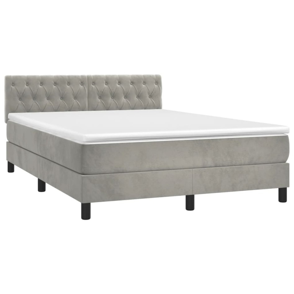 Cama box spring colchón y LED terciopelo gris claro 140x200