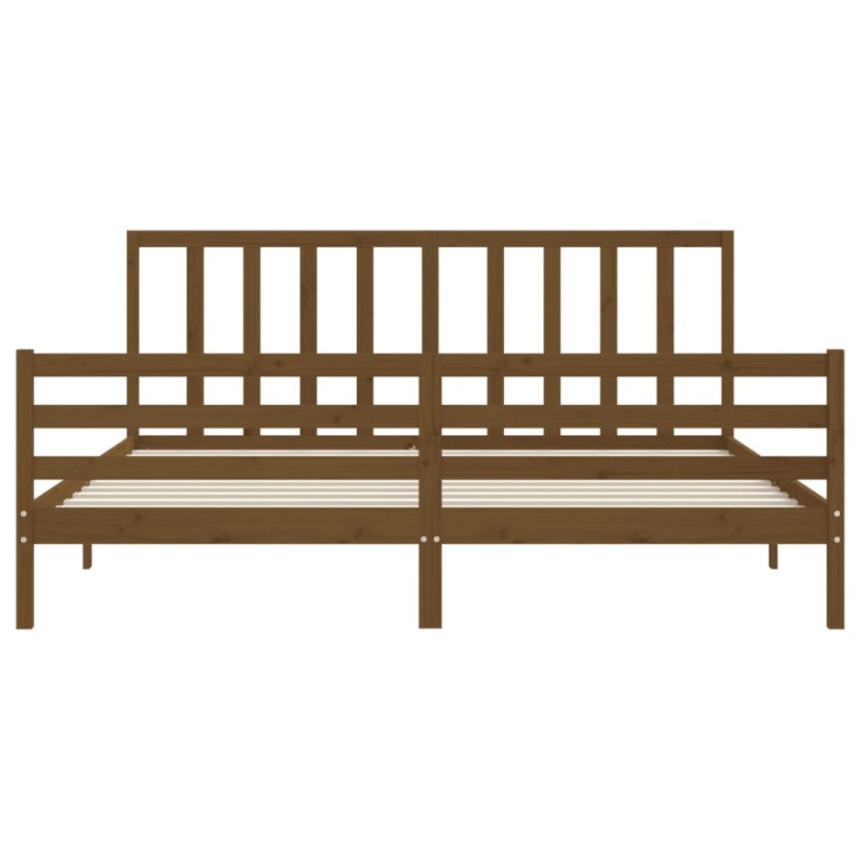 Estructura cama y cabecero madera maciza marrón miel 200x200
