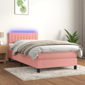 Cama box spring colchón y LED terciopelo rosa 80x200