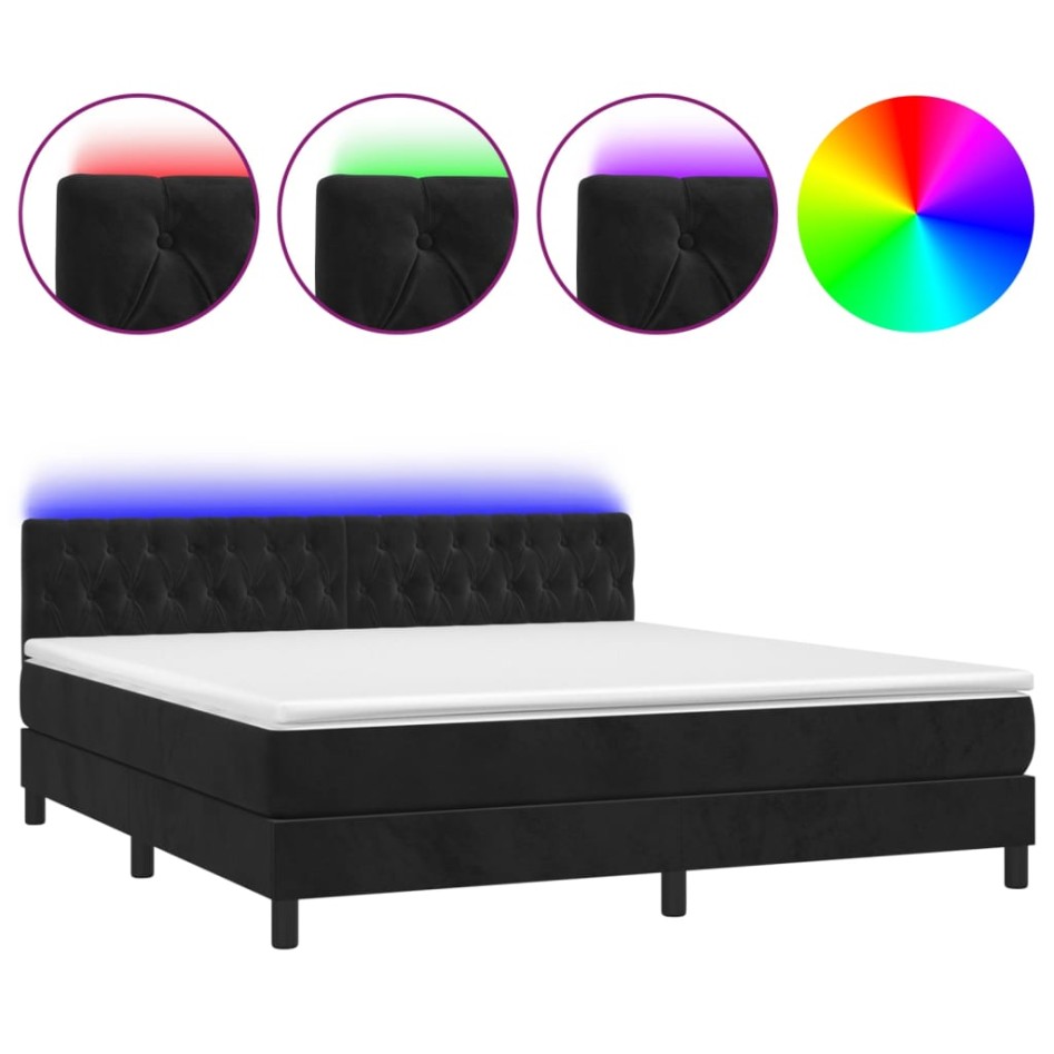 Cama box spring colchón y LED terciopelo negro 160x200