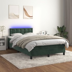 Cama box spring colchón y LED terciopelo verde oscuro
