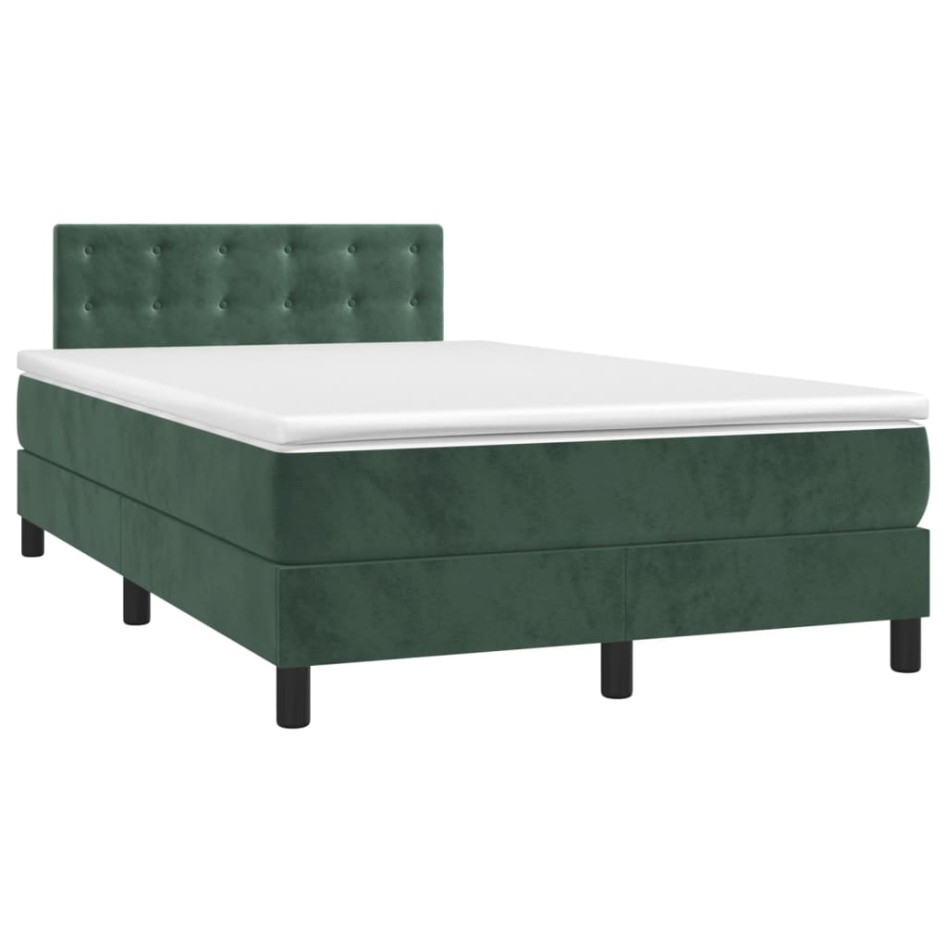 Cama box spring colchón y LED terciopelo verde oscuro