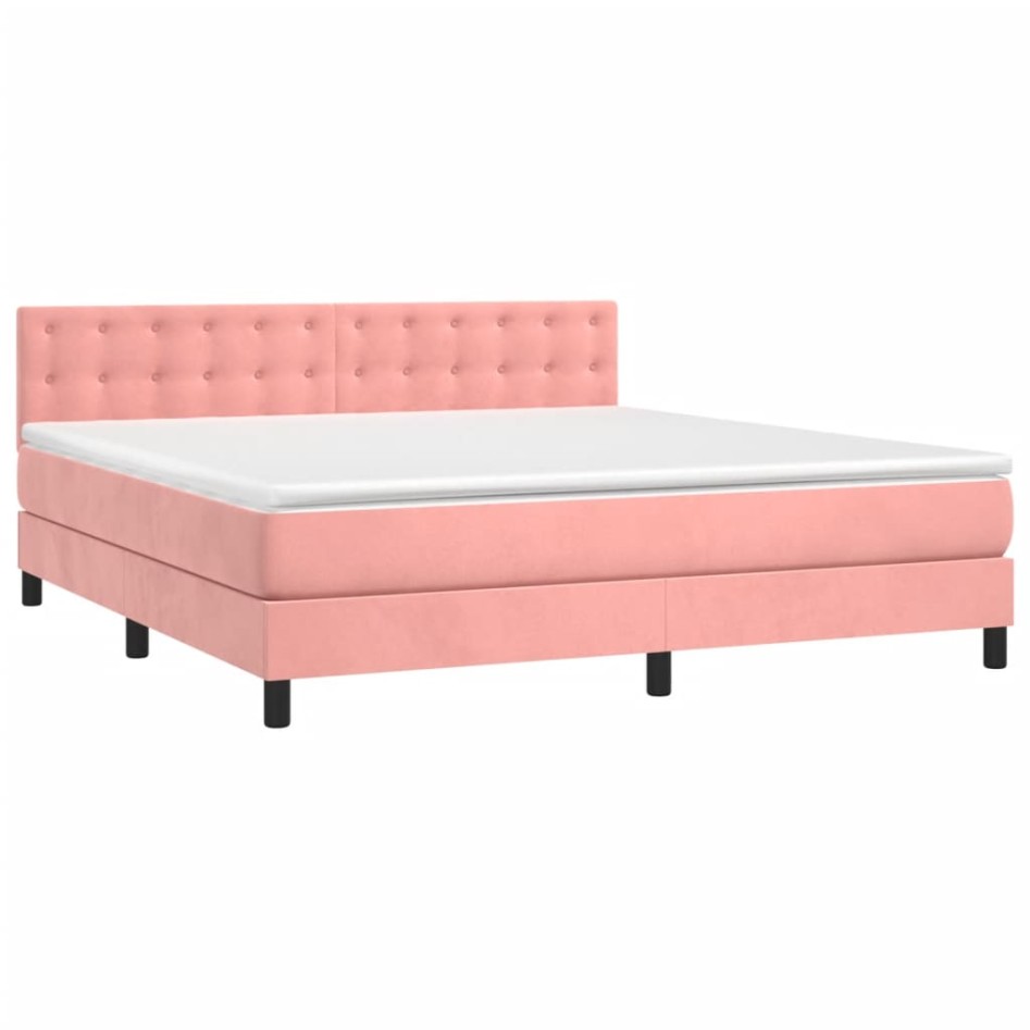 Cama box spring colchón y LED terciopelo rosa 180x200