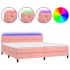 Cama box spring colchón y LED terciopelo rosa 200x200