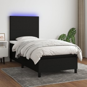 Cama box spring colchón y luces LED tela negro 100x200