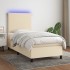Cama box spring colchón y luces LED tela crema 80x200