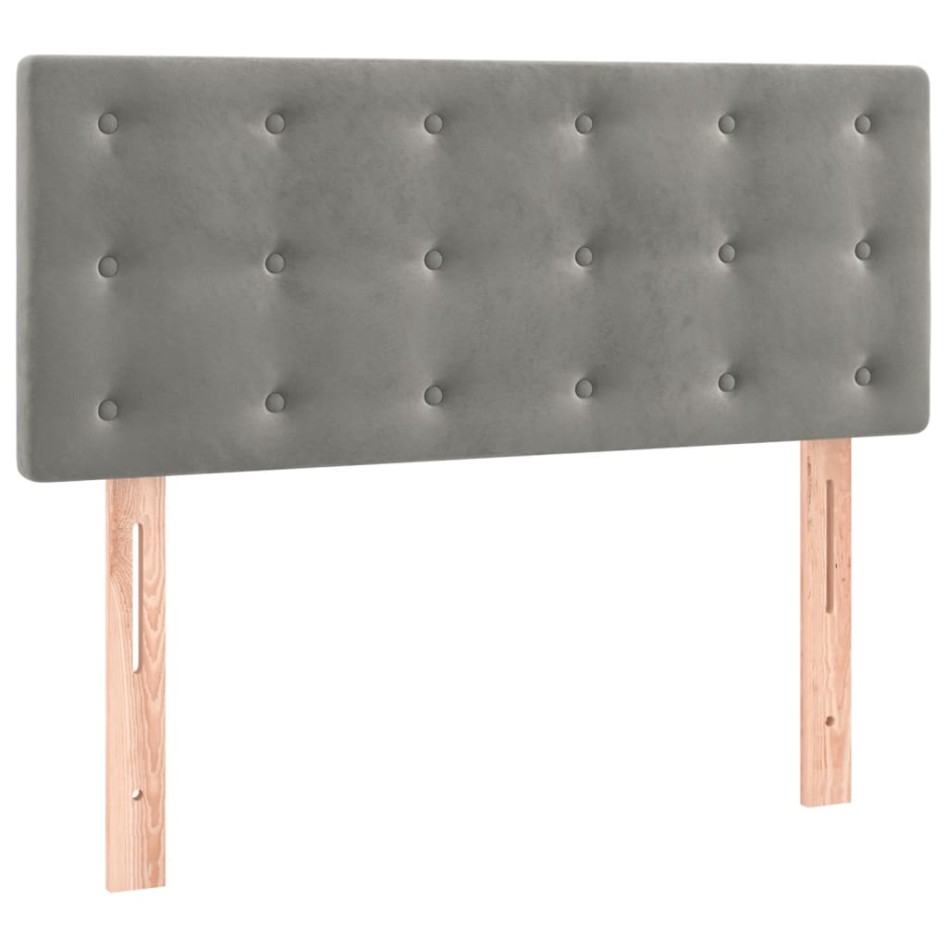 Cama box spring colchón y LED terciopelo gris claro 90x190