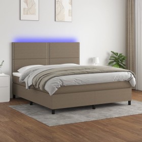 Cama box spring colchón y luces LED tela gris taupe 160x200