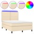 Cama box spring colchón y luces LED tela crema 140x200