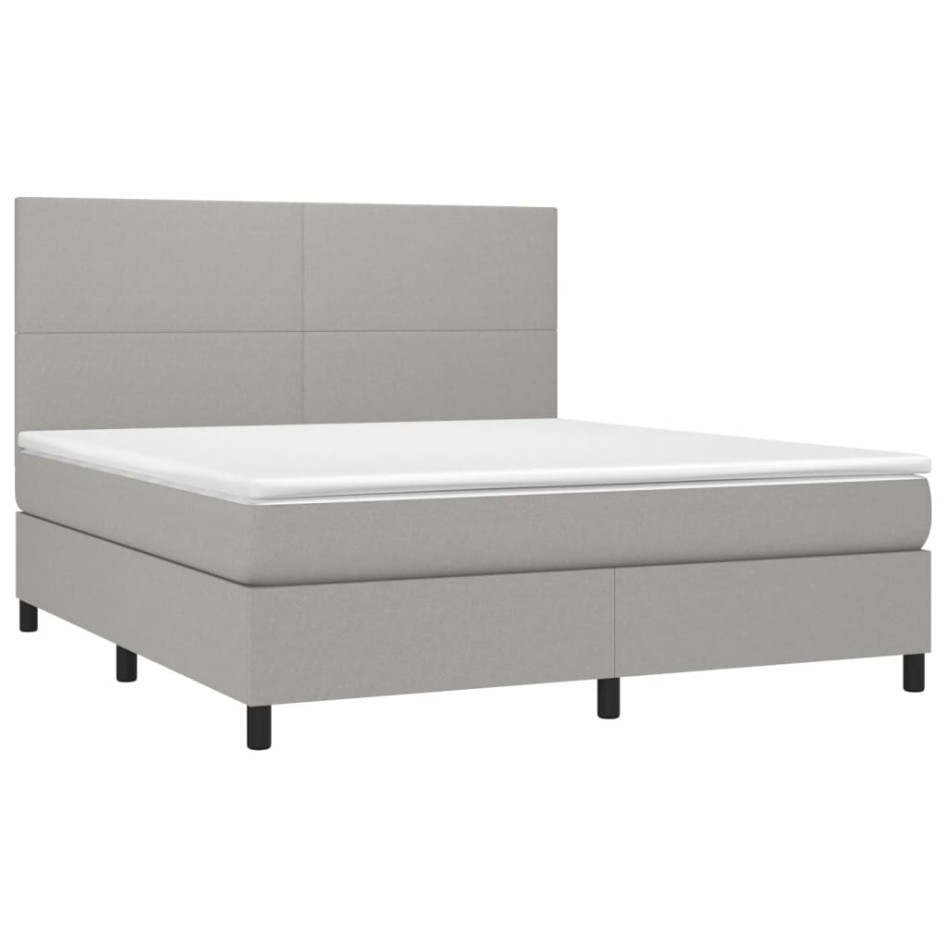 Cama box spring colchón y luces LED tela gris claro 180x200