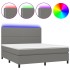 Cama box spring colchón y luces LED tela gris oscuro 180x200
