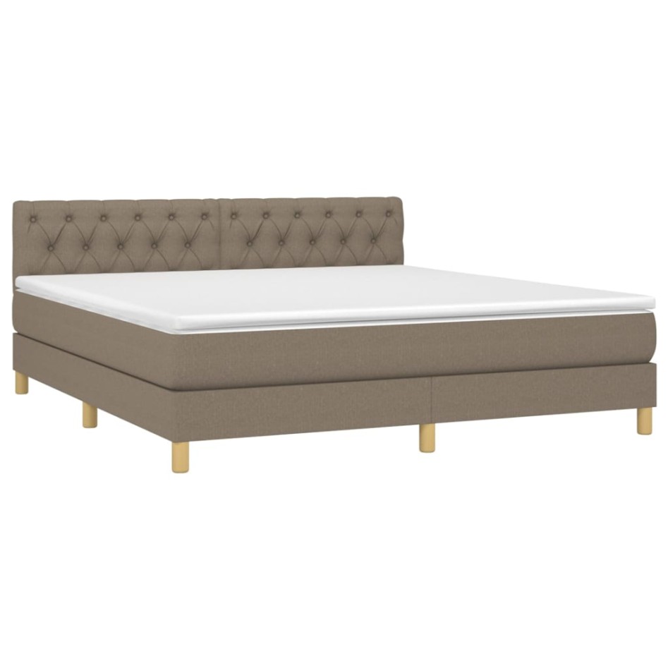 Cama box spring con colchón LED tela gris taupe 160x200