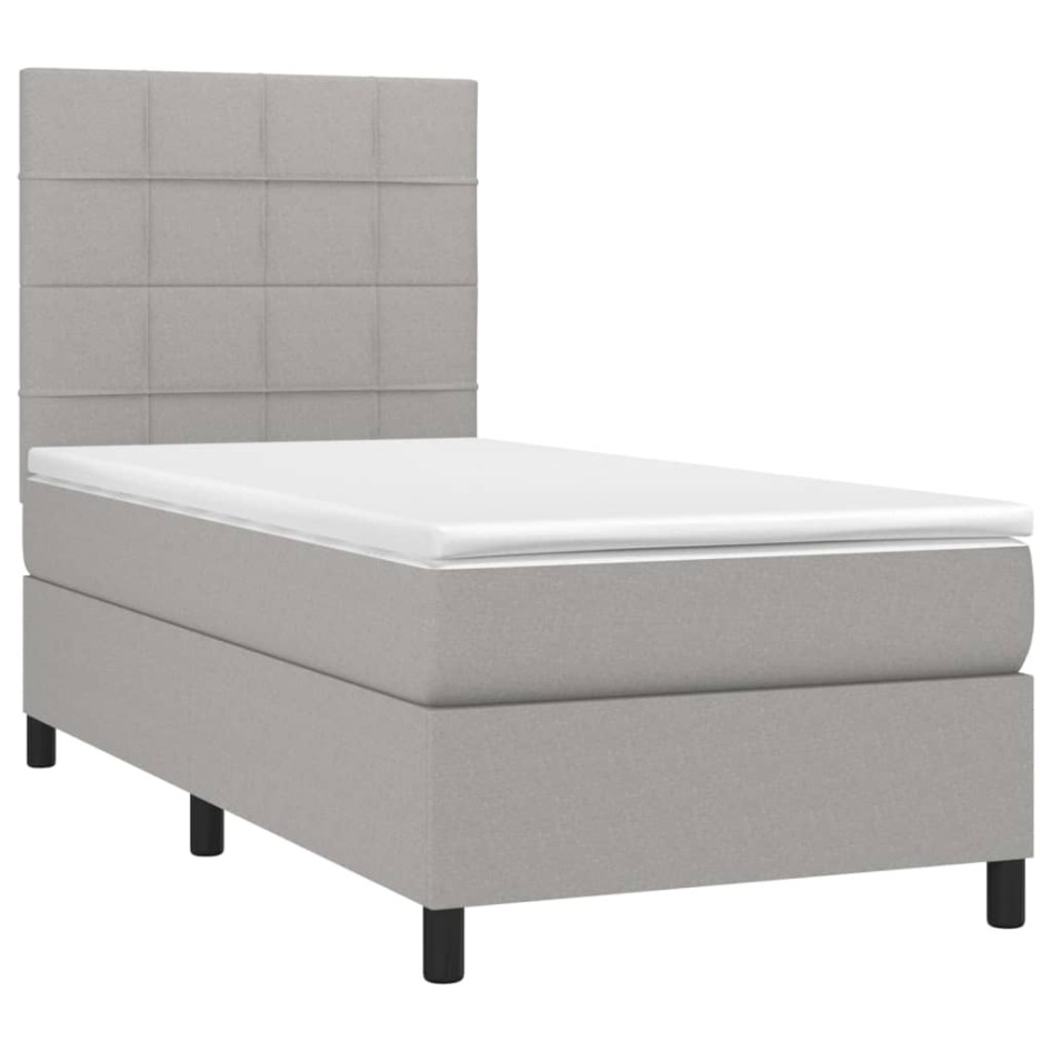 Cama box spring colchón y luces LED tela gris claro 90x190