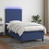 Cama box spring colchón y luces LED tela azul 100x200
