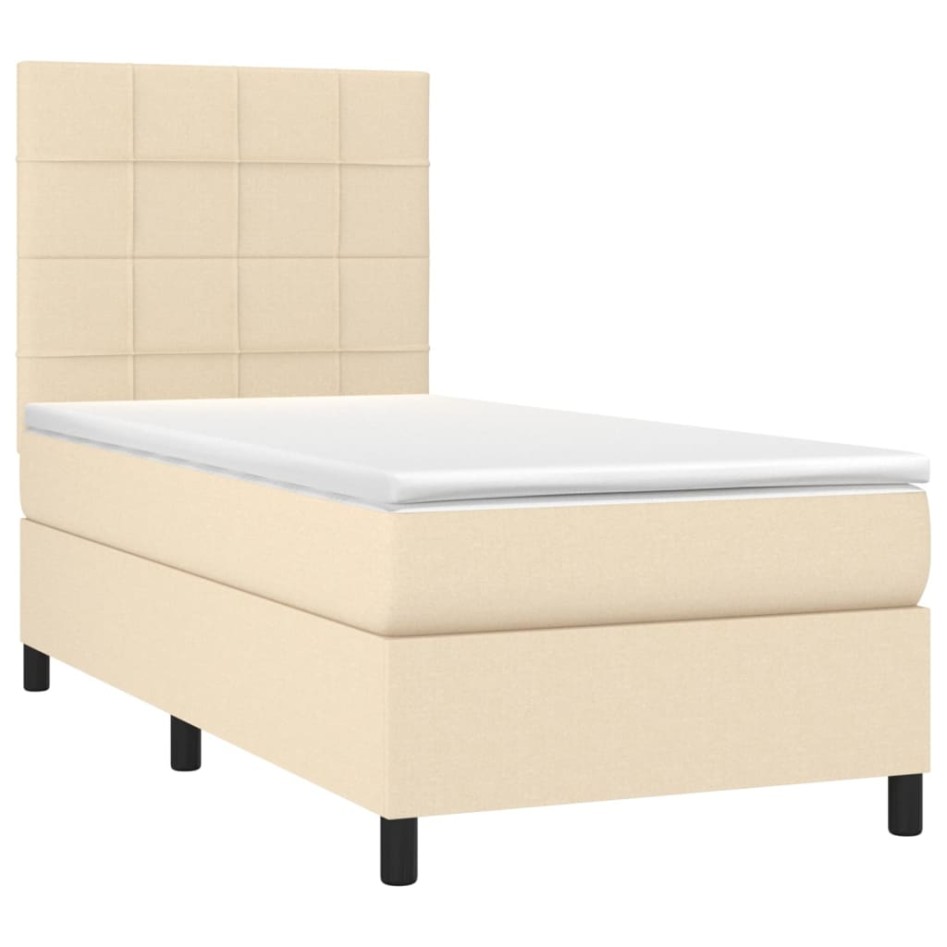 Cama box spring colchón y luces LED tela color crema 90x190