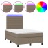 Cama box spring con colchón y LED tela gris taupe 120x200