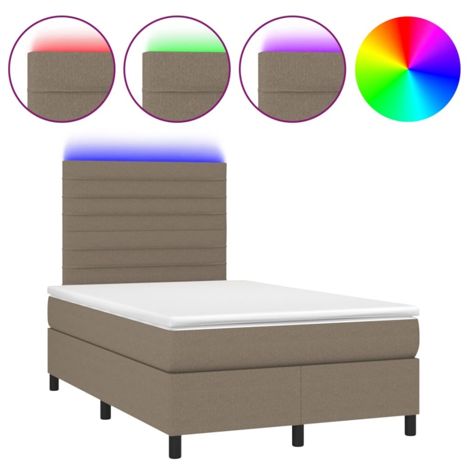 Cama box spring con colchón y LED tela gris taupe 120x200
