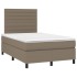 Cama box spring con colchón y LED tela gris taupe 120x200