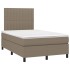 Cama box spring con colchón y LED tela gris taupe 120x200