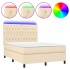 Cama box spring colchón y luces LED tela crema 140x200