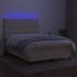Cama box spring colchón y luces LED tela crema 140x200