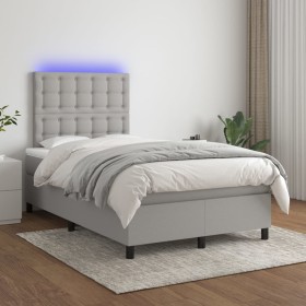 Cama box spring con colchón tela y LED gris claro 120x200