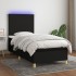 Cama box spring colchón y luces LED tela negro 90x190