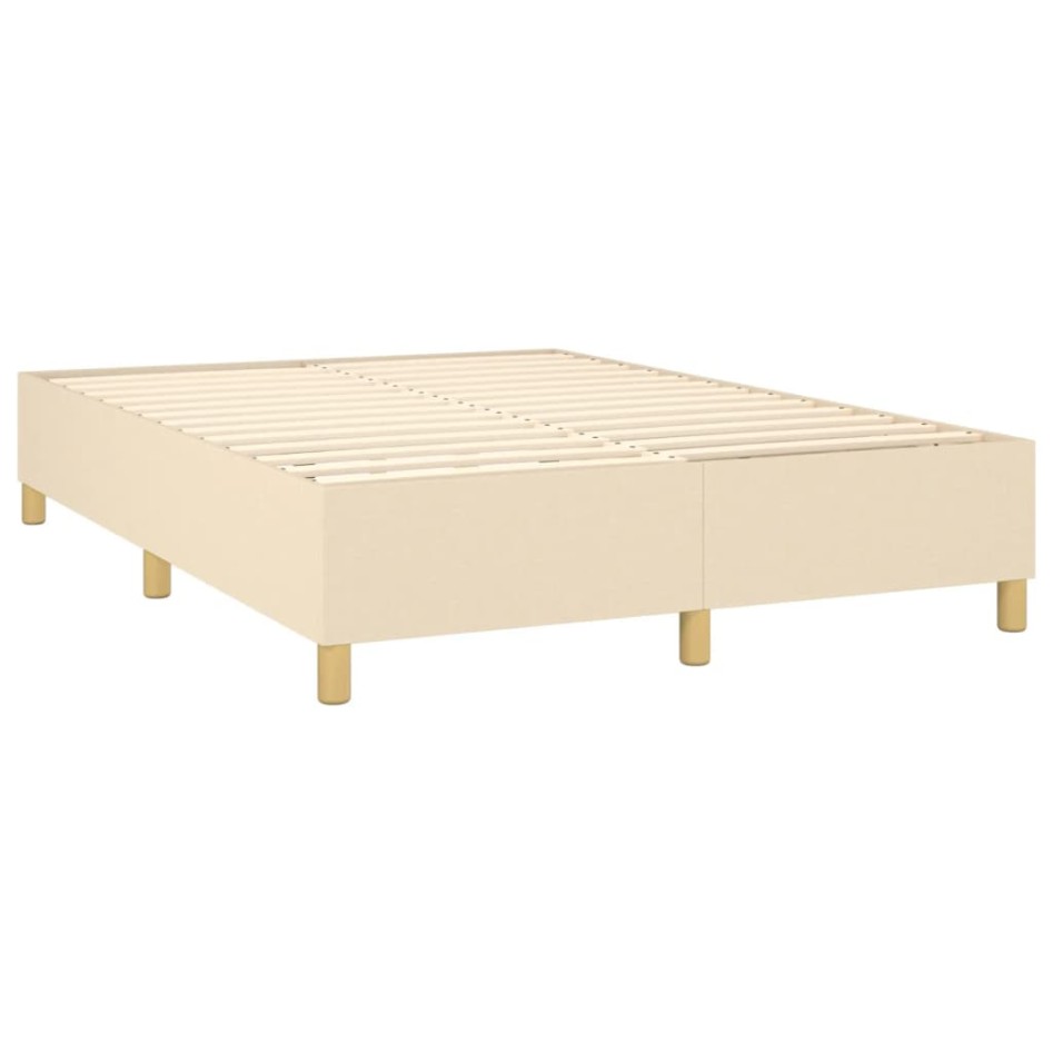 Cama box spring colchón y luces LED tela crema 140x190
