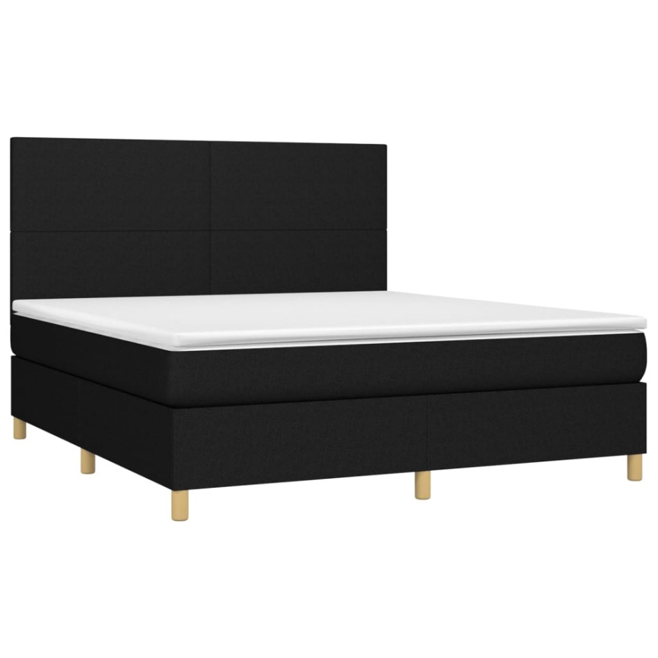 Cama box spring colchón y luces LED tela negro 160x200