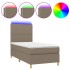 Cama box spring colchón y luces LED tela gris taupe 90x190