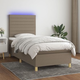 Cama box spring colchón y luces LED gris taupe 80x200