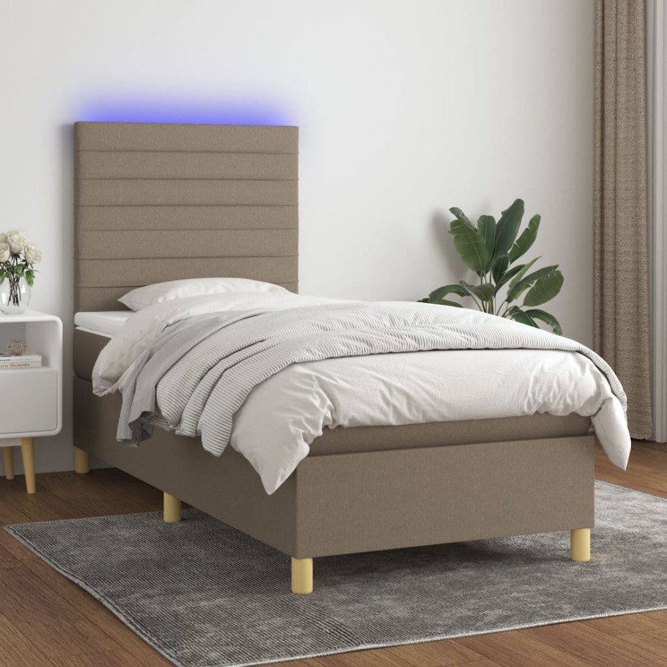 Cama box spring colchón y luces LED gris taupe 80x200