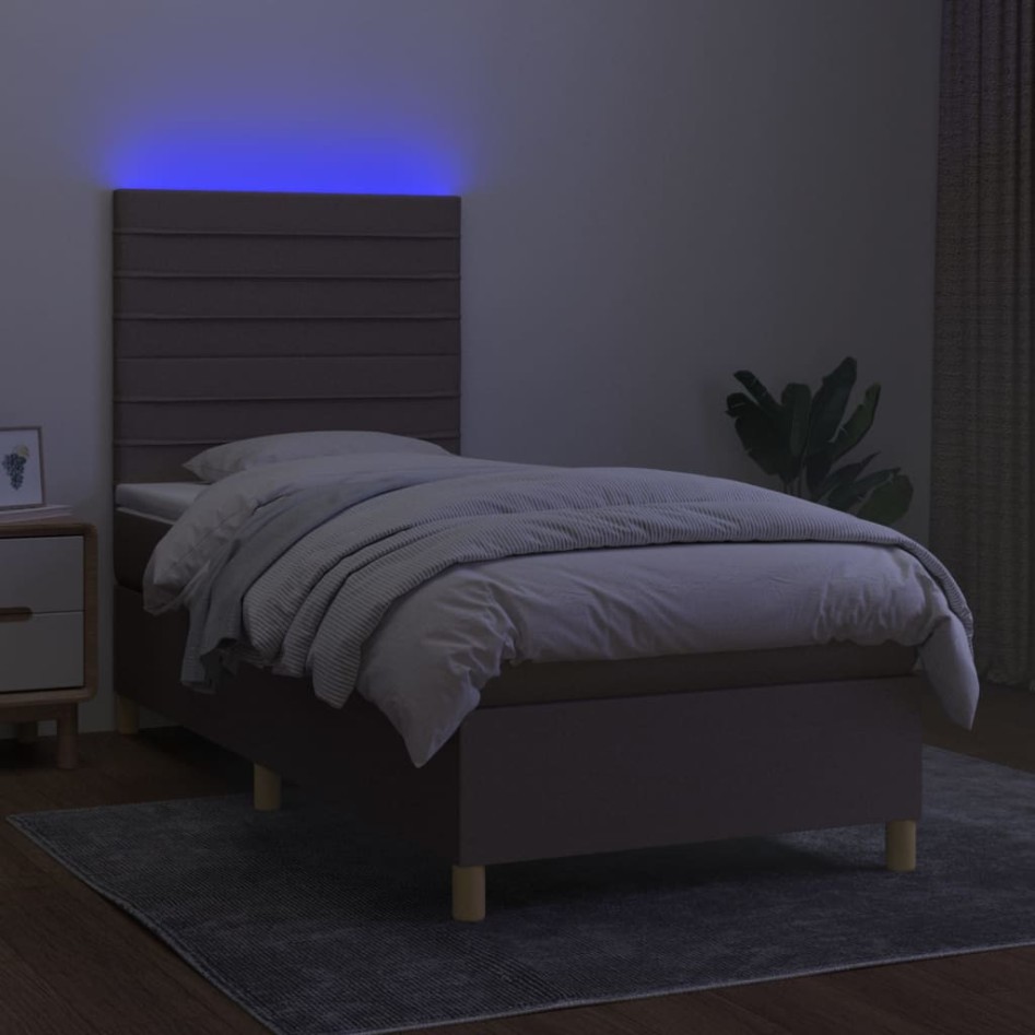 Cama box spring colchón y luces LED gris taupe 80x200