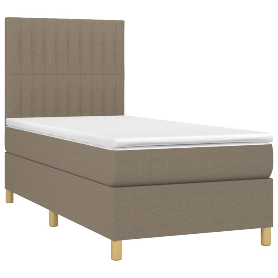 Cama box spring colchón y luces LED tela gris taupe 90x200
