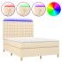Cama box spring colchón y luces LED tela crema 140x190
