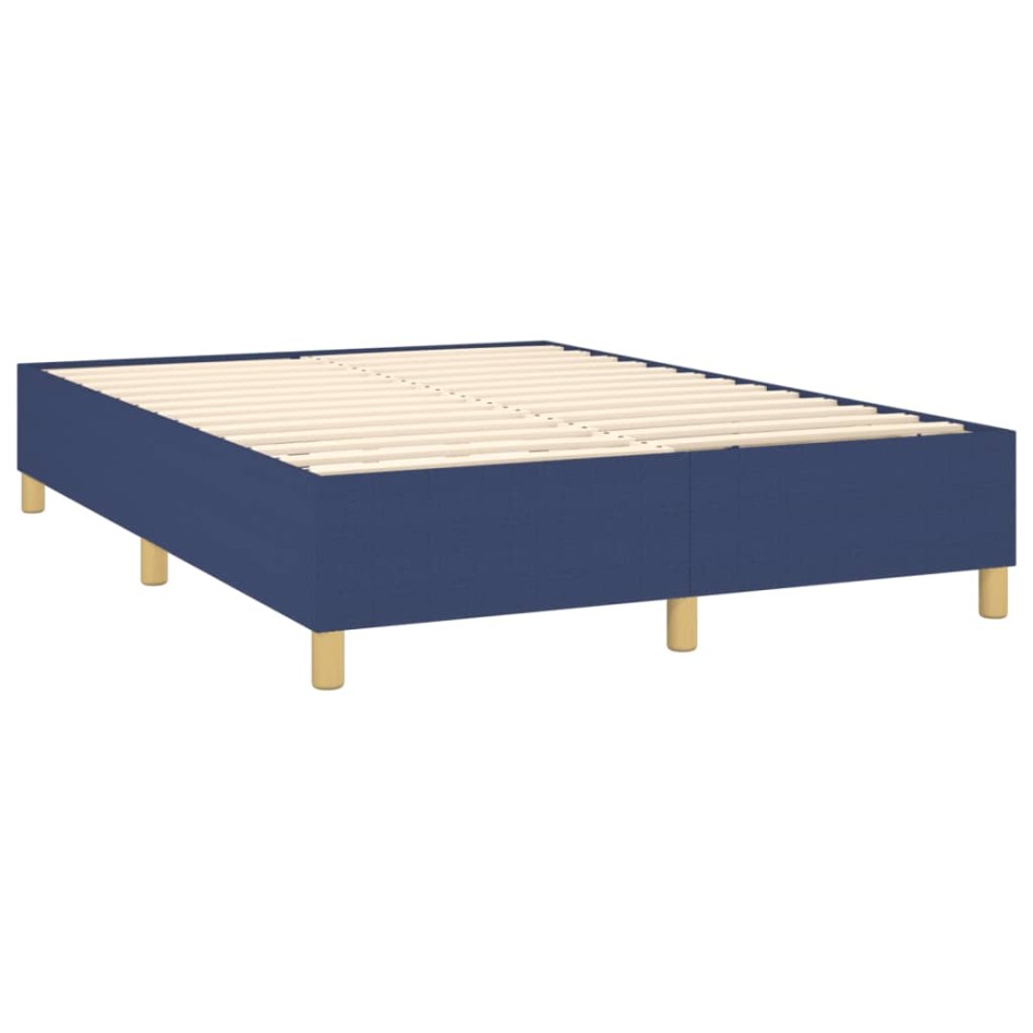 Cama box spring colchón y luces LED tela azul 140x200