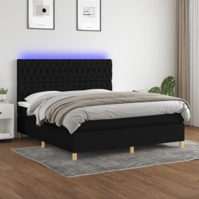 Cama box spring colchón y luces LED tela negro 160x200