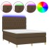 Cama box spring colchón luces LED tela marrón oscuro 140x190