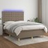 Cama box spring colchón y luces LED tela gris taupe 140x200