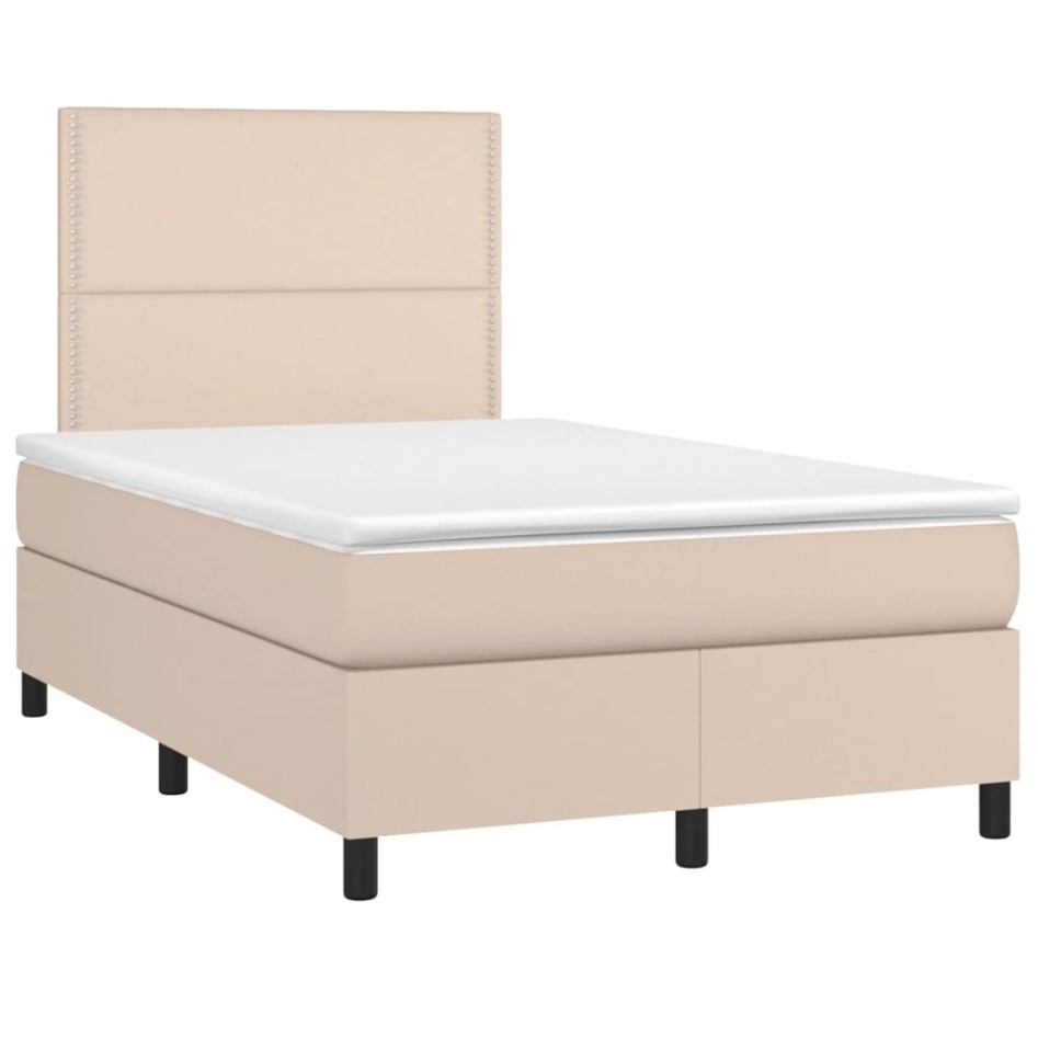 Cama box spring colchón LED cuero sintético capuchino