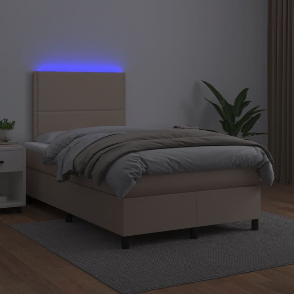 Cama box spring colchón LED cuero sintético capuchino