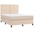Cama box spring colchón LED cuero sintético capuchino