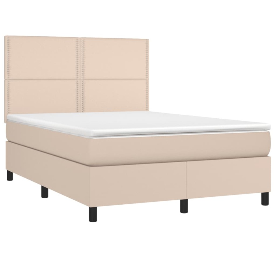 Cama box spring colchón LED cuero sintético capuchino