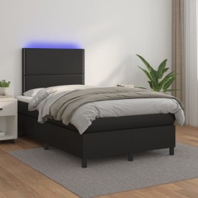 Cama box spring colchón y LED cuero sintético negro 120x200